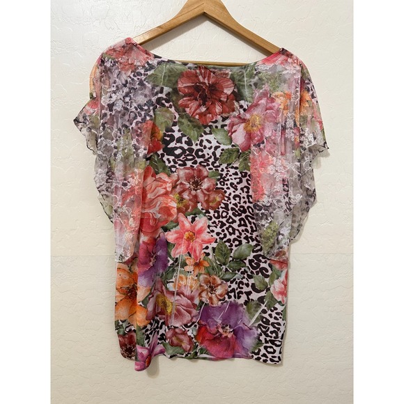 Lavish Plus Womans Top Size 2X Y2K Animal Print Beachy Hawaiian Travel Office - Picture 4 of 9